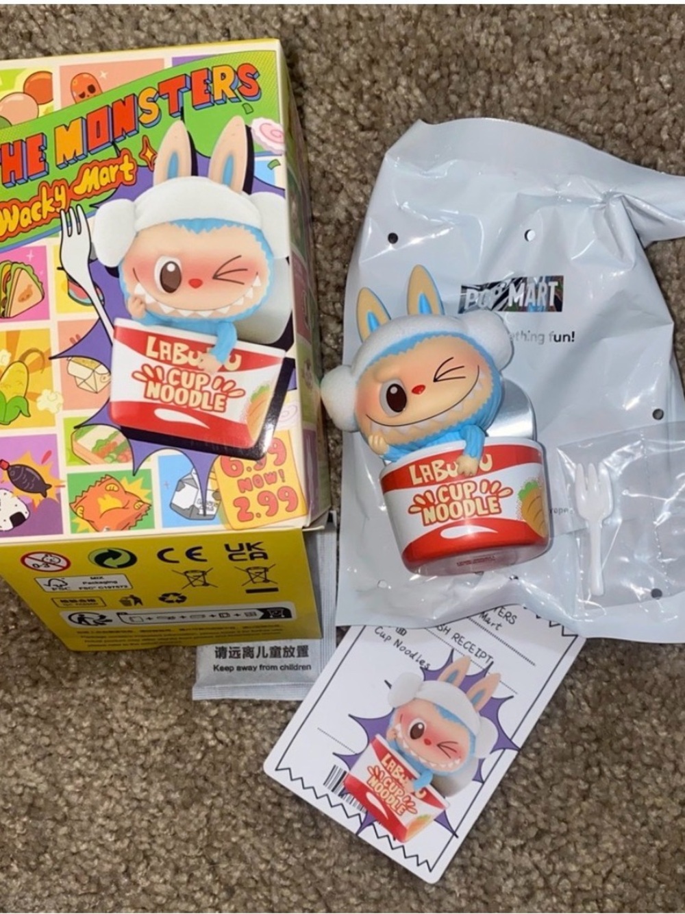 Popmart the Monsters Wacky Mart Labubu Cup Noodle Blue Figure -